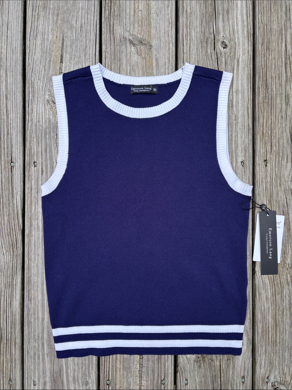 EMERSON LANG | Preppy Navy Dark Academia Minimalist Knit Sweater Vest | Size M